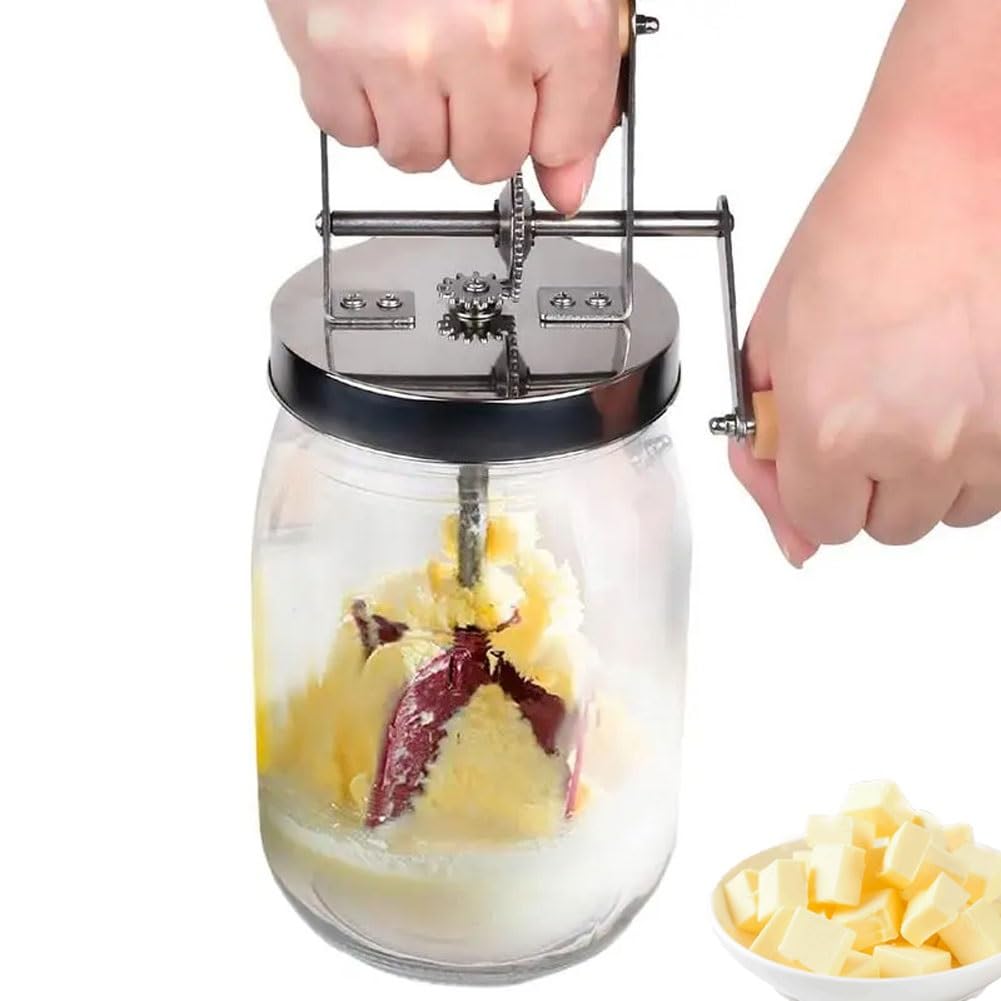 Manual Glass Butter Churner, 1.5L Mini Manual Butter Gun, Hand Crank Butter Churn, Manual Wide Mouth Butter Maker Cream Homemade Butter Churn Washable Butter Maker for Home Kitchen Restaurant ( Size :