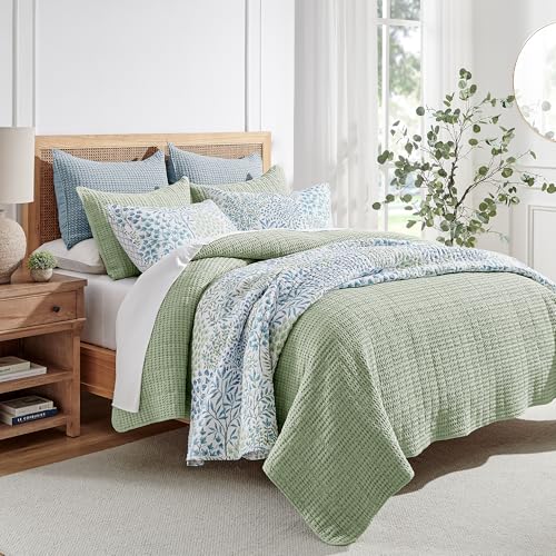 Image of Levtex Home Mills Waffle Full /Queen Quilt Set (88x92in) with 2 Pillow Shams (26x20in) - Desert Sage - 100% Cotton Full /Queen Size Quilt Bedding Set - Lightweight, Soft, Pre-Washed