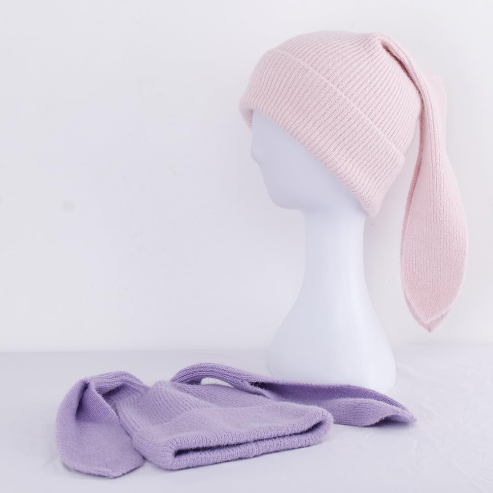 Damen-Hasenmütze, süße Hasenmütze, Häkelmütze, Wintermütze, warme Beanie-Mütze, Outdoor-, Ski-, Freizeitmütze