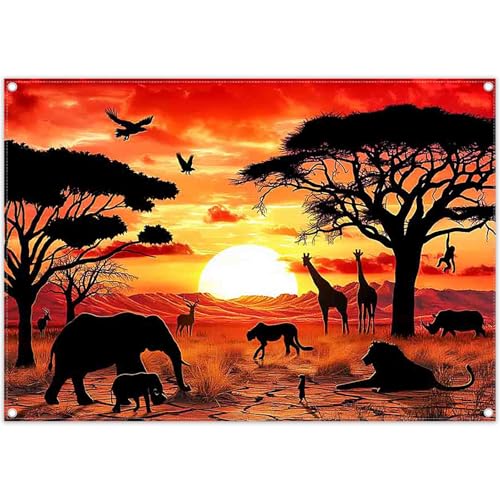 Fondo Fotográfico Silueta Animales Africanos 7x5ft miniatura 1