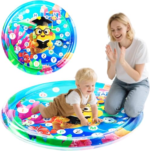 Tapis d’Eau Bébé Premium – 105cm Matelas Gonflable pour Éveil Sensoriel, Jeu Tummy Time avec Alphabet, Sécurisé pour Bébés & Animaux (Chiens/Chats),...