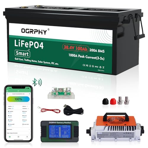 OGRPHY 36V Lithium Battery with Charger and LCD Monitor, 36V 100AH...