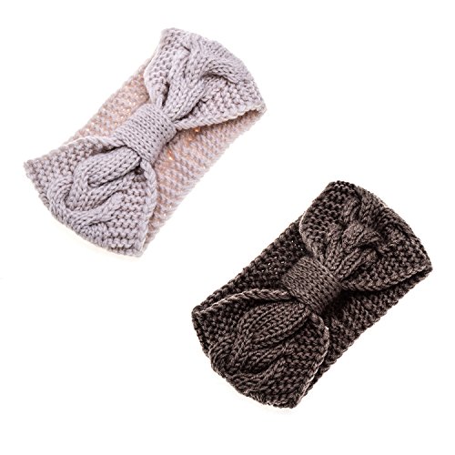 Ever Fairy Women's Elastic Wide Knitted Turban Headband Ear Warmer Head Wrap (#5 2 Color Pack B)