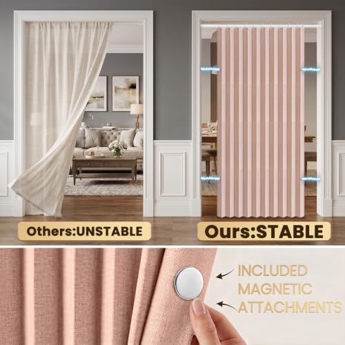 Image of AJAZZ Blackout Accordion Doors Interior Magnetic Door Curtain Pleated Door Curtain Invisible Applicable Bedroom Room Living Room Doorway（Pink 42 inch W x 78 inch L 1 Panel