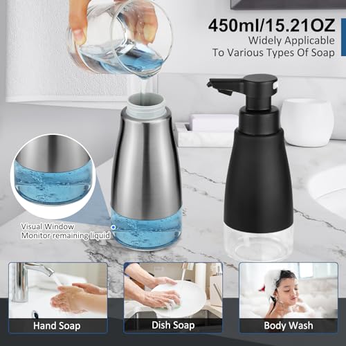 Automatic-Soap-Dispenser-Touchless-Stainless-Steel-Auto-Liquid-Hand-Dish-Soap-Dispenser-3-Level-Adjustable-Hands-Free-Electric-Silver-Soap-Dispenser-Rechargeable-for-Kitchen-Bathroom