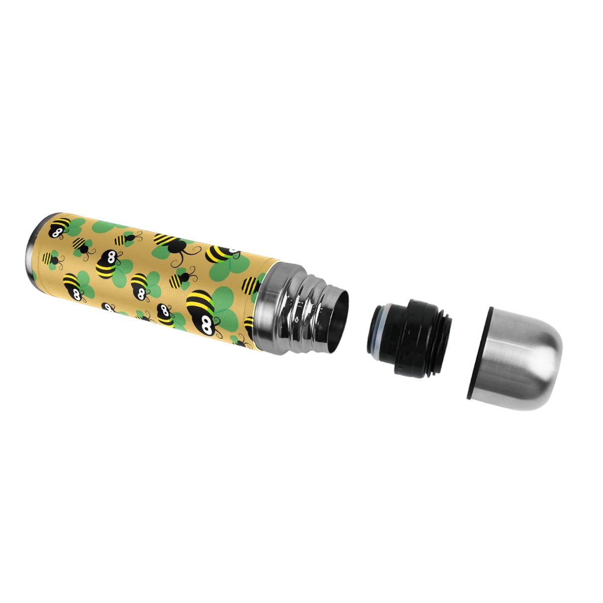 Taza de viaje aislada al vacío de acero inoxidable con doble pared a prueba de fugas, diseño de abejas con estampado personalizado impreso en piel auténtica, termo de 500 ml