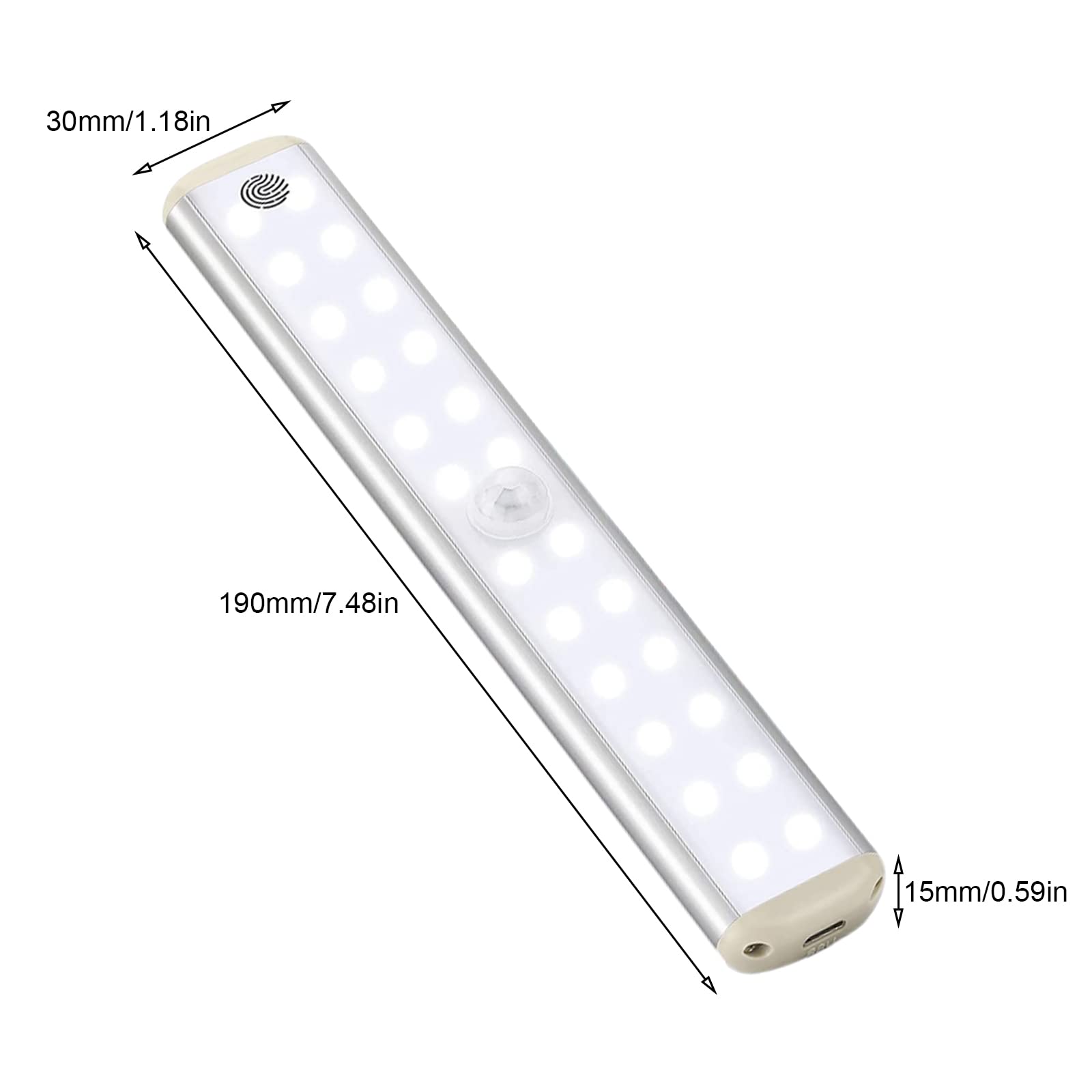 Lampy szafki z czujnikiem ruchu, Led pod szafką kuchenną, oświetlenie szafki z możliwością ładowania USB z samoprzylepnymi paskami magnetycznymi (24 białe światła dotykowe × 3)