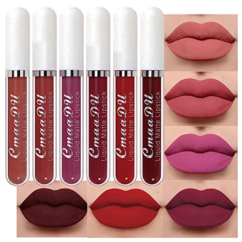 CmaaDu 6Pcs Matte Liquid Lipstick Lipgloss Lip Gloss Stain Makeup Set for Women, Deep Dark Red Original 24 Hour Matte Lipstick Long Lasting labiales matte mate larga duracion 24 horas originales A-03