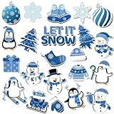 JULMELON 22 Pcs Christmas Winter Blue Cartoon Penguin Snowman Snowflake Magnetic Magnets for Fridge Refrigerator Car Mailbox Fridge Door Decoration
