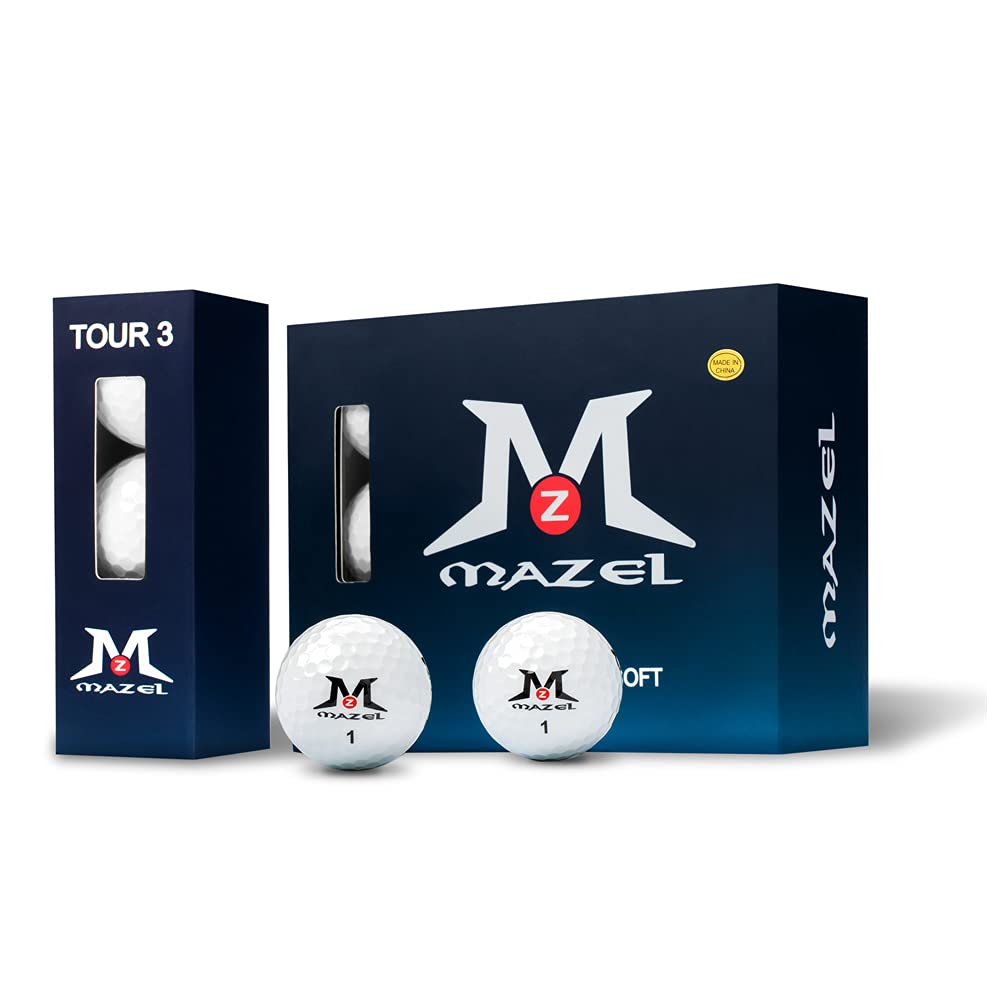 MAZEL 3-Piece Urethane Cover Golf Balls,One-Dozen,Longer and Straighter Flight