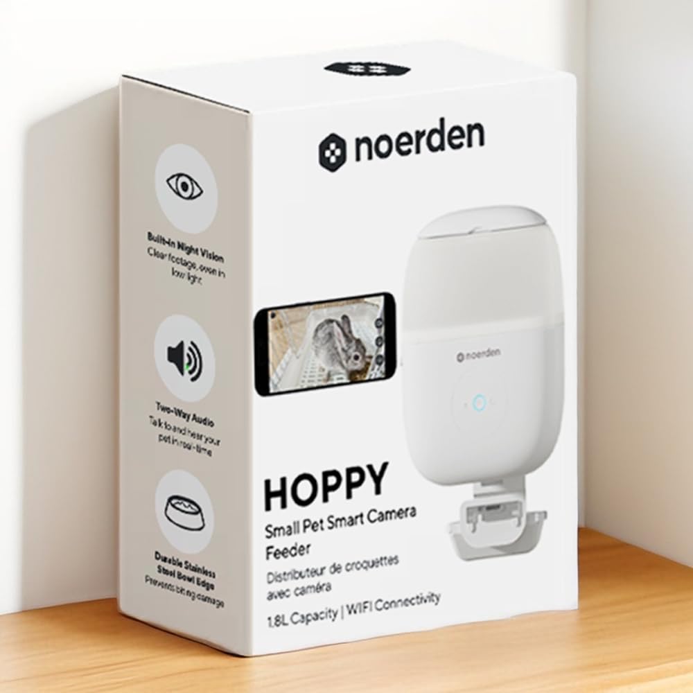 NOERDEN Hoppy Comedero con Cámara para Gatos y Perros Pequeños, Video en Vivo y Audio Bidireccional, Alimentación Programada hasta 10 Comidas al Día