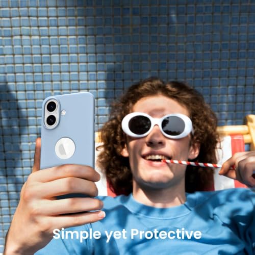 Image of Elzzi Microfiber Logo Cover Compatible for iPhone 16 Case Liquid Silicone Cases Full Body 4 Layer Protective Covers Shockproof Back Cover (Ice Blue)