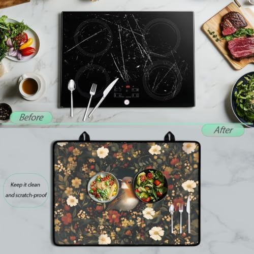 Image of Stove Cover Electric Stovetop Cover Heat Resistant Induction Cooktop Protector Mat Oil-Proof Glass Ceramic Top Stove Cover Protector, 29 x 21 Inch, Robin Floral