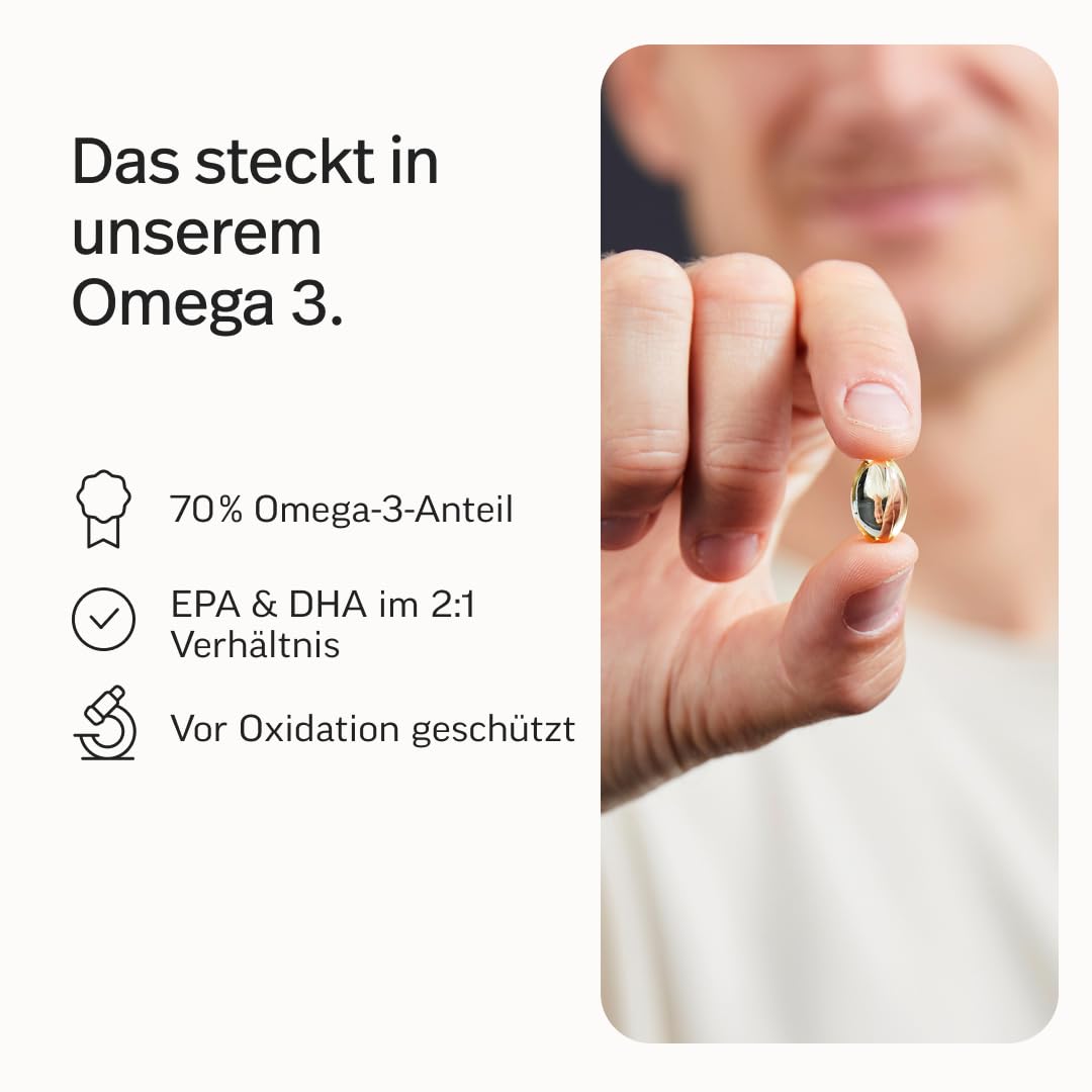 edubily® Omega-3 Fischölkapseln - 70% Omega 3-Gehalt - EPA DHA Kapseln in pharmazeutischer Qualität aus nachhaltigem Wildfang (300 Kapseln)