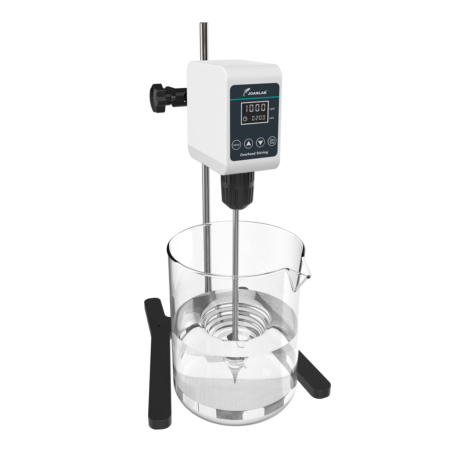 JOANLAB Agitador de Sobremesa Overhead Stirrer, Mezclador de Laboratorio 36W con Paleta y Soporte Inox, Velocidad Ajustable 100-1200 RPM, Temporizador Digital 1min-24h, para 10L & 20000 mPas(OS-5S)