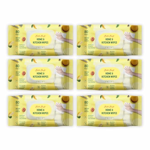 Image of Kitchen Cleaning Wipes | 480 Wipes (80 Pulls X 6 Packs) | Multipurpose Surface Cleaning Wipes for Kitchen | Removes Grease & Dirt | Ideal for Countertops, Stove, Appliances & Dining Tables