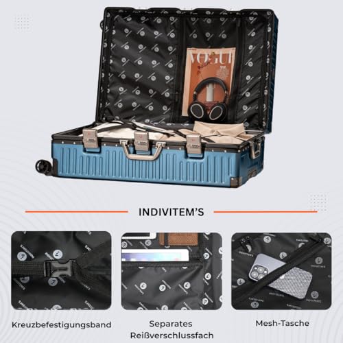 It’Go Aluminiumrahmen-Hartschalenkoffer L – ABS-Gepäck mit Metallecken, TSA-Schloss & 4× 360° Spinnerrollen, großer Reise-Trolley für Urlaub & Flugreisen – Blau