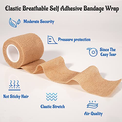 24 Pack Self Adherent Cohesive Bandage Wrap, 2” X 5 Yards Stretch Non Woven Self Adhesive Tape - Skin Colour Athletic Elastic Bandage For First Aid Medical, Sports, Ankle, Wrist Sprains #TOP2