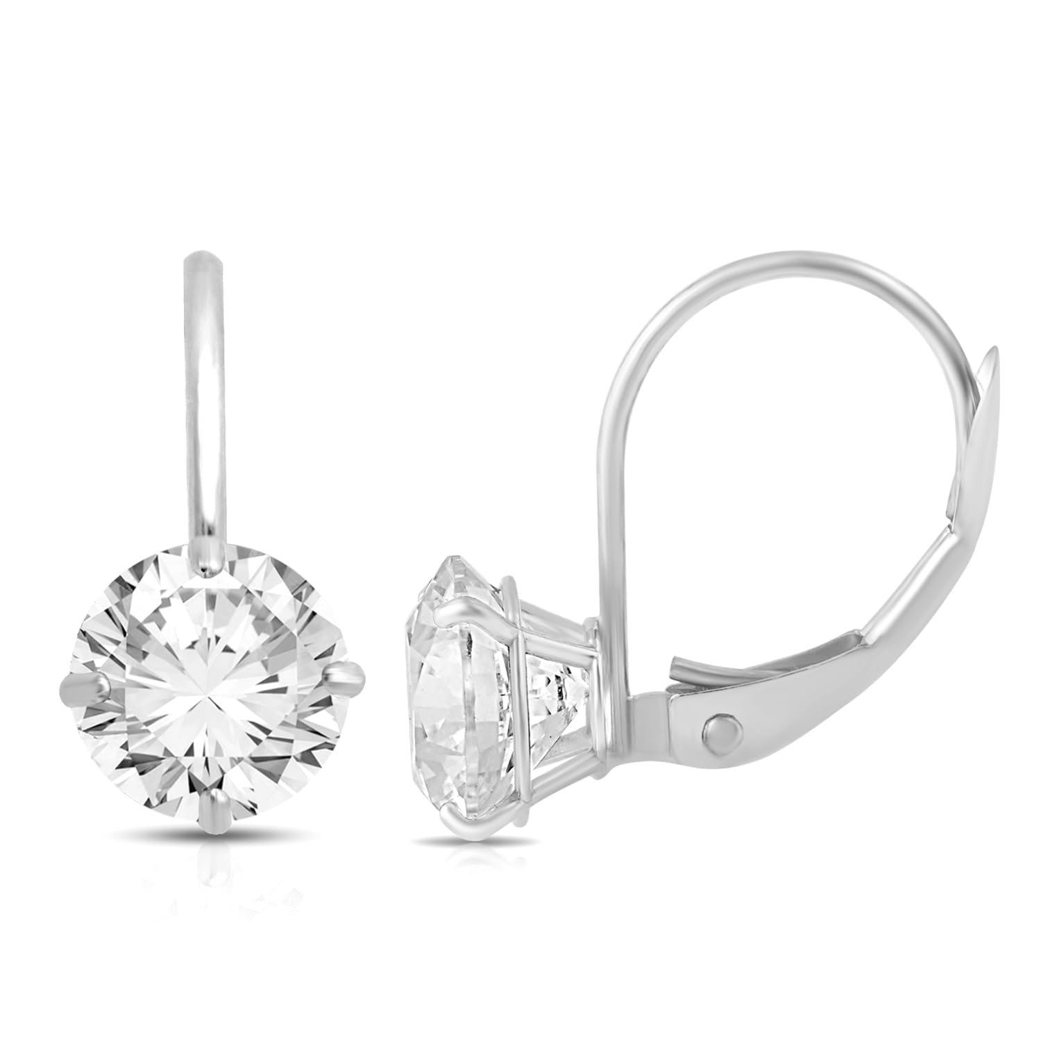 JeweliliJewelili 10K White or Yellow Gold Drop Earrings with 5 MM (1 Cttw), 6 MM (1.5 Cttw) & 7 MM (2.5 Cttw) Round Cut Cubic Zirconia