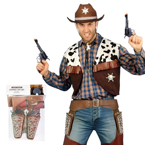 GAGIFT WORLD Cowboy Toys Gun and Western Holster Set for Adults, Toy Revolver and Adjustable Belt Halloween Costume Accessory for Men and Women