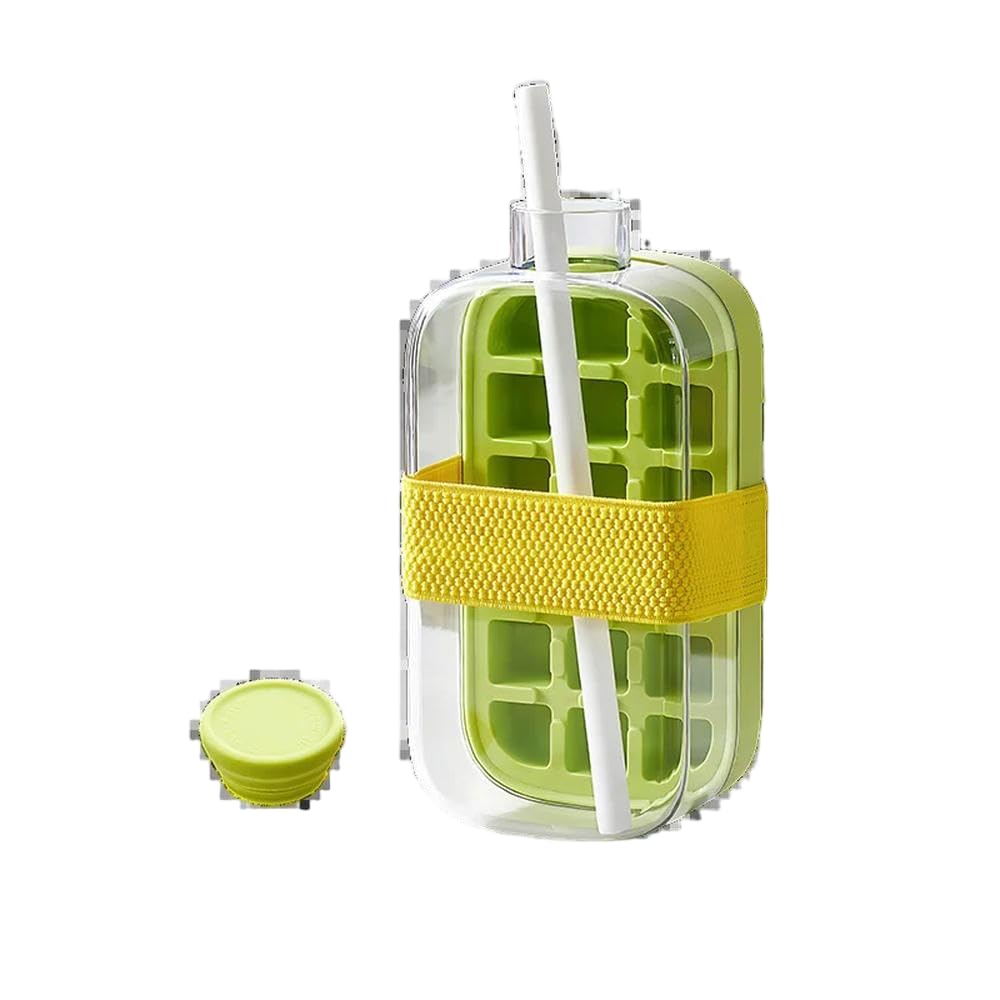 DYRBF Bac à glaçons et bouteille d'eau 2 en 1 en silicone avec couvercle, sans BPA, pour voyage, camping, gym, bureau, maison