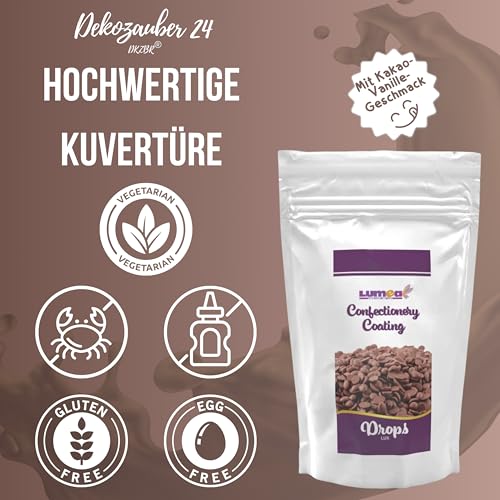 Dekozauber24 Kuvertüre Drops, braun, 750g, mit Vollmilchschokolade Geschmack, Deco Melts Chips mikrowellengeeignet, für Cake Pops, Torten, Kuchen, Drip oder Glasur