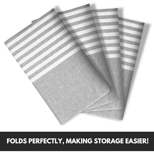 Image of Turkish Kitchen Towels 18x26 Inches with Tassels - 4 Pack - Ultra Absorbent, Durable, Soft 100% Cotton Dish Towels for Drying & Cleaning - Machine Washable, Quick-Dry - Melange Grey