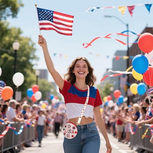 Image of 4th of July Purse for Women Sequin Beaded USA Star Purse American Flag Crossbody Shoulder Bag 4th of July Outfits