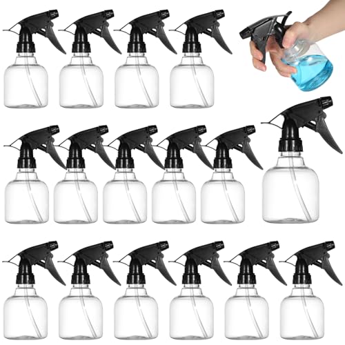 24 Pcs Plastic Spray Bottles, 8 oz Empty Refillable Spray Bottles with Adjustable Nozzles, Small Leak-Proof Sprayers, Storage Bottles for Hair Care, Gardening, Cleaning, Black Bottle Head