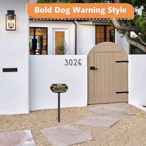 Image of Funny No Soliciting Sign for house with Stake, 10 x 5 Inch Aluminum, Weatherproof UV Printed Outdoor Sign for Yard Fence Wall Lawn Home