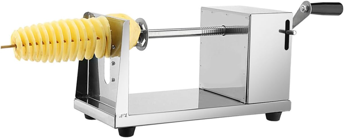 Manual Stainless Steel Spiral Potato Slicer Use Vegetable Cutter with Feet for Kitchen and Snack Bars Irregular Shapes and Safe Operation
