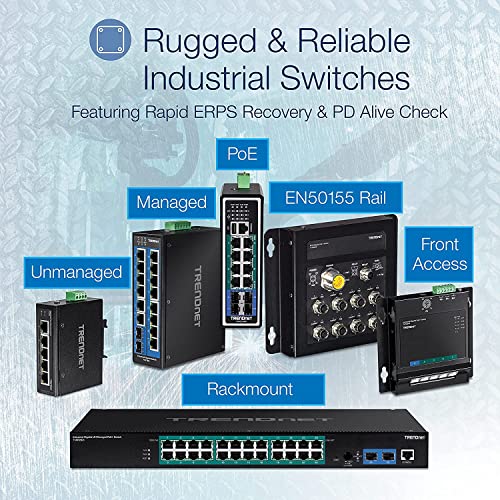 Image of TRENDnet Bundle 16-Port Hardened Industrial Unmanaged Gigabit 10 /100 /1000Mbps DIN-Rail Switch TI-PG160, 240W 52V DC 4.61A AC to DC DIN-Rail Industrial Power Supply TI-S24052