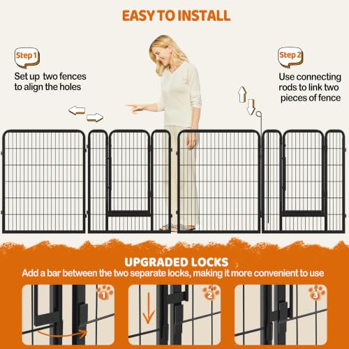 Image of Yaheetech 40 inch H 12-Panel Extra Wide Dog Playpen w /Door for Indoor Outdoor | Heavy Duty Metal Frame, Secure Latch Gate, Tool-Free Assembly, Portable For Yard RV Camping, Ideal For Medium & Large Pets