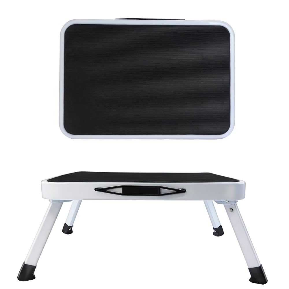 One Step Stool Ladder, Heavy Duty Steel Stepladder, Small Folding Portable Stepladder Platform with Anti-Slip Mat, Folding Stools for Adults Kids Kitchen Toilet Bathroom Camping Office