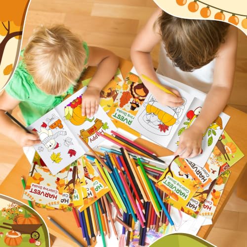 Image of Fall Harvest Coloring Books for Kids 72Pcs Bulk Thanksgiving Mini Coloring Booklet DIY Art Drawing Book with Pumpkin Turkey for Toddlers Autumn Thanksgiving Birthday Party Favors Goodie Bag Filler