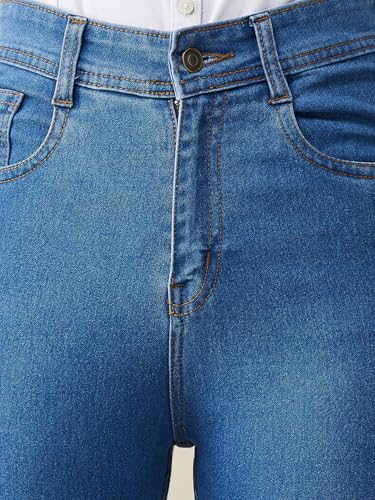 Image of Miss Chase Women's Skinny High Rise Cropped Fringed Hemline Detailing Stretchable Denim Jeans