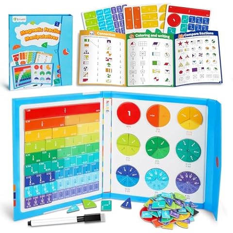 D-FantiX Magnetic Fraction Educational Puzzle, Magnetic Fraction Tiles & Fraction Circles Set, Math Manipulatives for Elementary School, Montessori Fraction Manipulatives Learning Resources for Kids Cover