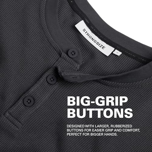 STRONGSIZE Men's Big and Tall Thermal Waffle Henley Long Sleeve – Longer Length 3 Button Henley Shirt3