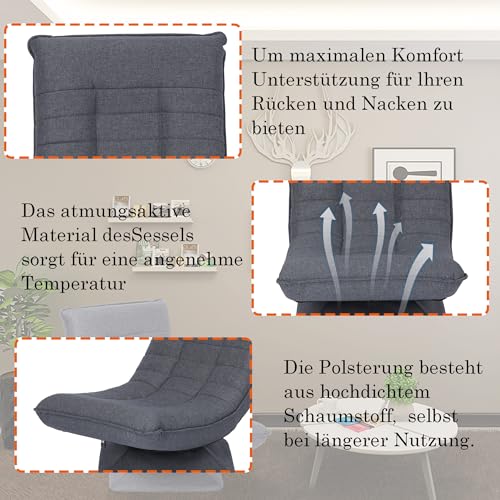 Hoclauho Relaxsessel Bequemer Bodensessel mit 4 Fach Verstellbarer Rückenlehne, 360° Drehfunktion Klappmechanismus, 13 cm Polster, 150 kg belastbar fürs Wohnzimmer Schlafzimmer (Grau) – Bild 4