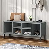 AIJUUKJP OSLO Home & Garden - Zapatero con patas de metal, 106 x 35 x 45 cm, madera maciza, color gris