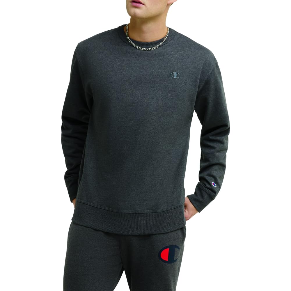 Champion Men's Sweatshirt, Fleece, Crewneck Sweatshirt, Crewneck Sweatshirt for Men (Reg. Or Big & Tall), Granite Heather - C Logo, XXL/Tall