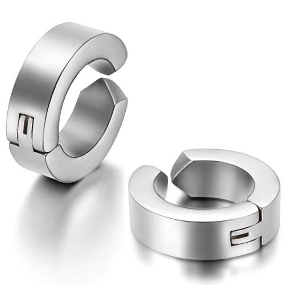vien Combo of Huggie Hinged Non-Piercing Clip on Earrings for Men(Black, Royal Blue, Gold and Sliver)-picture-1