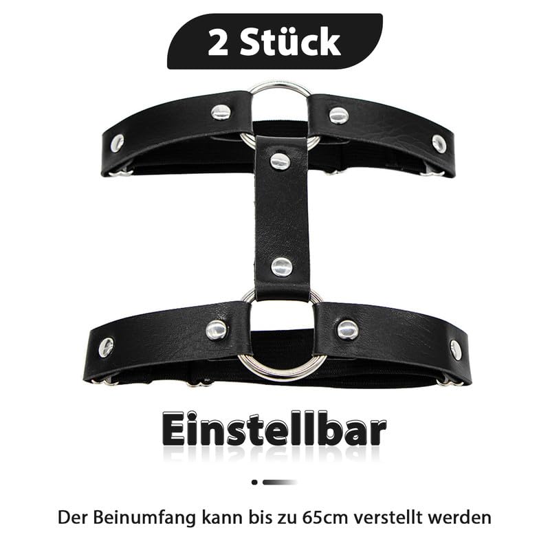 KWJEIULSOQ Strumpfhalter Damen Garter Belt Punk Leder Beinkette Suspender Oberschenkel Ring Harness Gothic Oberschenkelkette für Frauen(Schwarz)