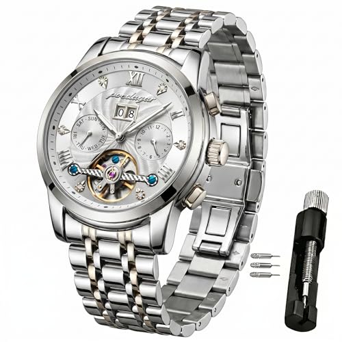 Montre mecanique homme bracelet argente et dore style quotidien chic