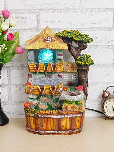 Image of Polyresin Chocolate Colour Table Top Indoor Rock Finish Waterfall Fountain for Home Decor with LED Lights, Speed Controller Pump & Crystal Ball (Size: 25.5 x 21 x 18.5CM | Wt: 1145grm)