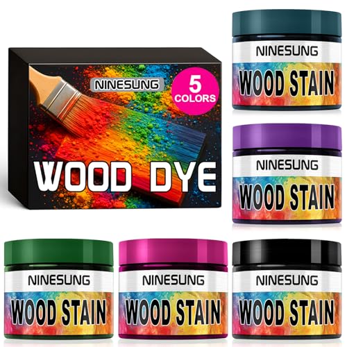NINESUNG Professional 5-Colors Wood Dye Powder Set - 2oz Each for Furniture Decks & DIY Crafts - Fast-Acting Weatherproof Pigment - Works on Indoor/Outdoor Wood Surfaces (5 Colors)