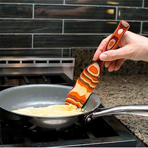 Crate Collective Pakkawood Kitchen Utensil Set - 3 Piece Cookware Set with Slotted Spatula & Spurtle - Non Stick, Eco Friendly, Exotic Cooking Utensils for Kitchen & Gifts (Sunrise)