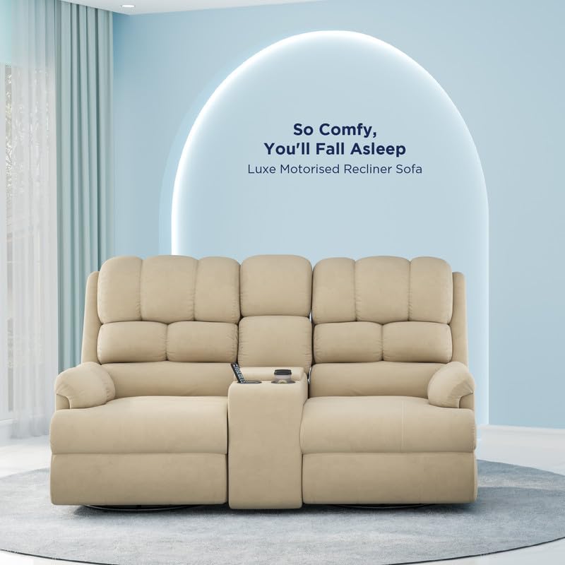 Image of The Sleep Company 2-Seater Luxe Motorised Recliner Sofa | Patented SmartGRID Technology | Superior Seat Comfort | Cupholders & 25L Storage | Charging Ports | Beige | Free Installation