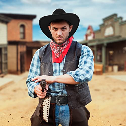 Image of Haysandy Halloween Men Cowboy Costume Hat with Bandana Belts Cowboy Cowgirl Hat Wide Cowgirl Brim Costume Accessories