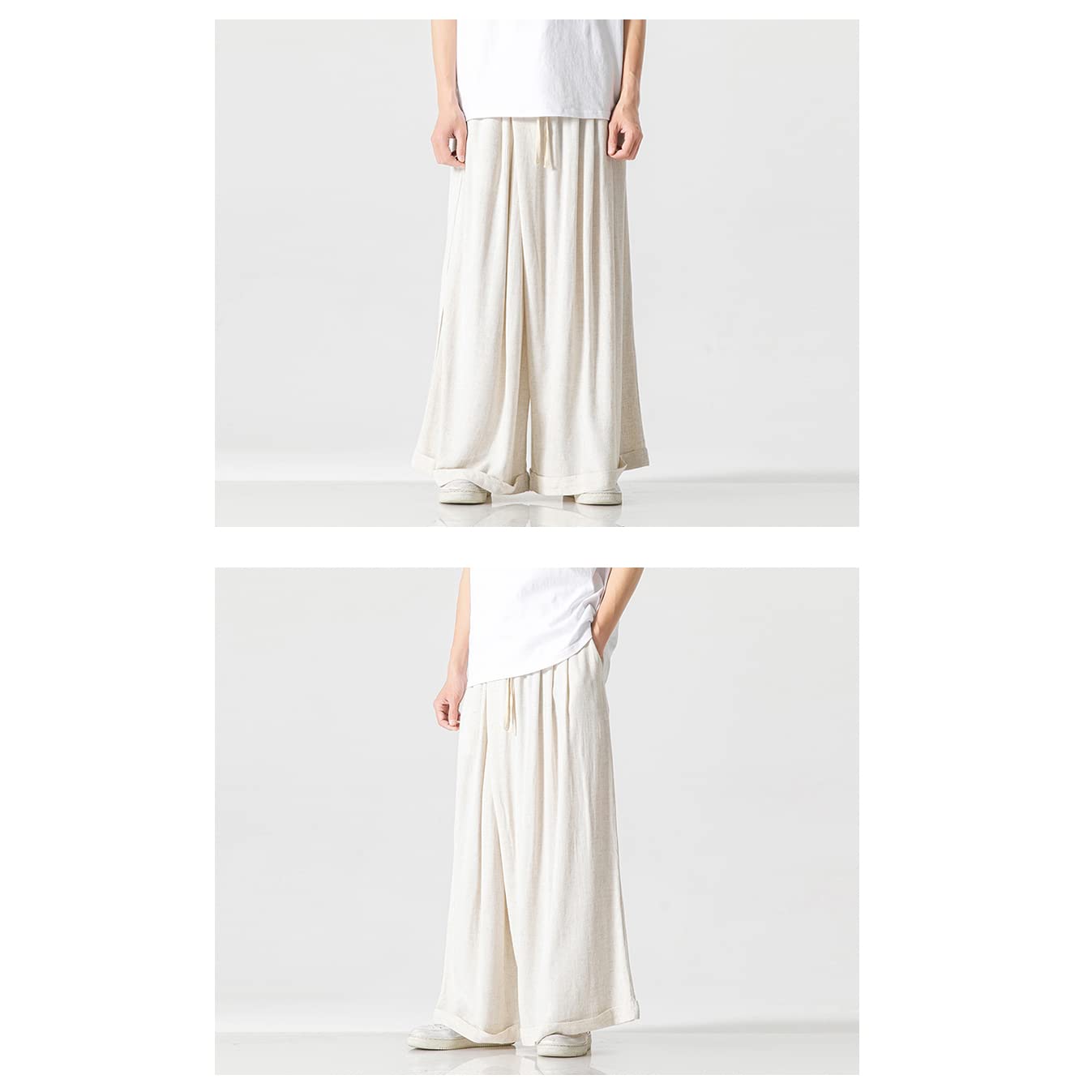 Seidarise Men's Wide Leg Pants Casual Loose Cotton Hippie Yoga Beach Pants Straight Fit Beige